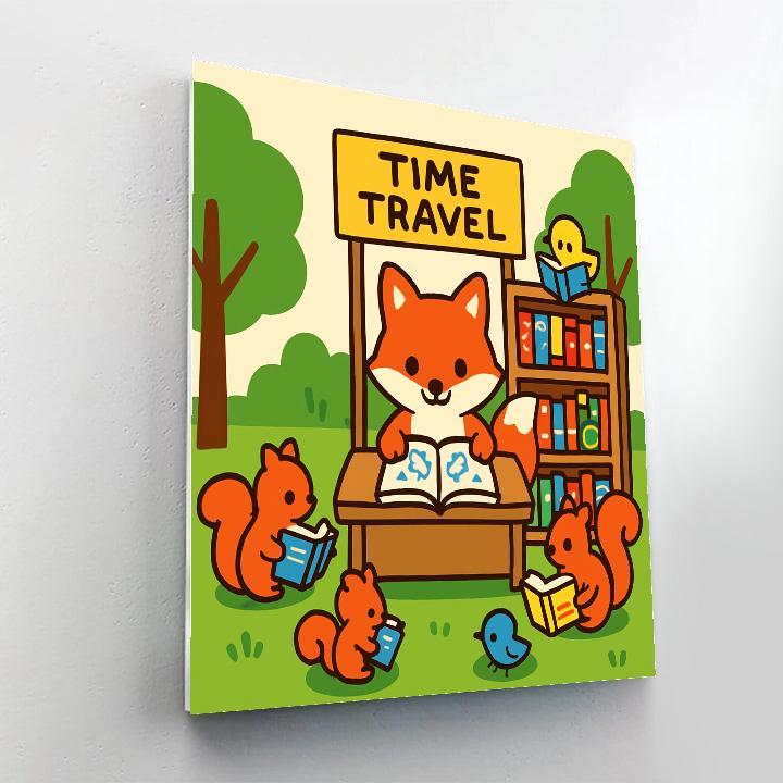 Time Traveling Forest Fox Library paint by color