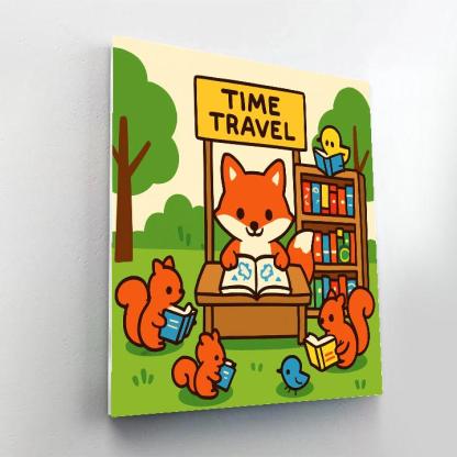 Time Traveling Forest Fox Library paint by color