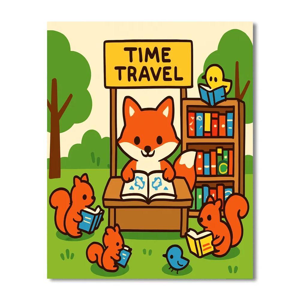 Time Traveling Forest Fox Library paint by color
