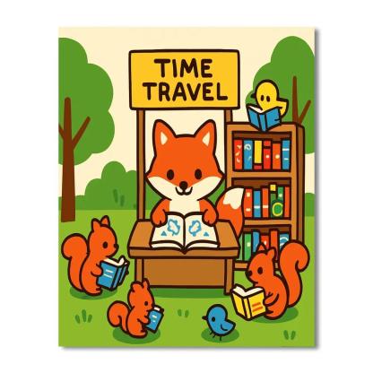 Time Traveling Forest Fox Library paint by color