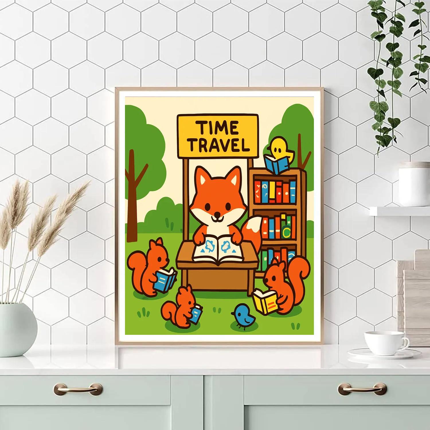 Time Traveling Forest Fox Library paint by color