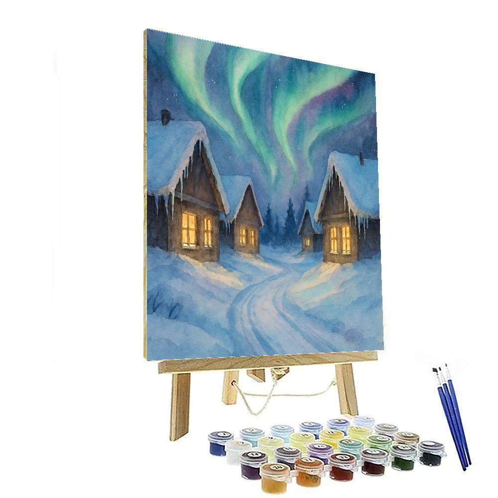 Aurora Over The Frozen Village Lane DIY paint by numbers