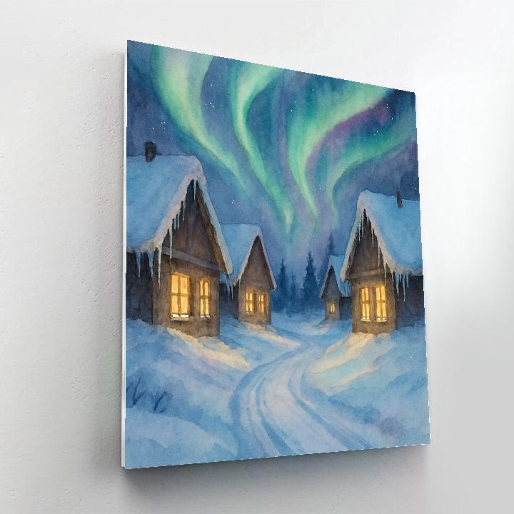 Aurora Over The Frozen Village Lane DIY paint by numbers