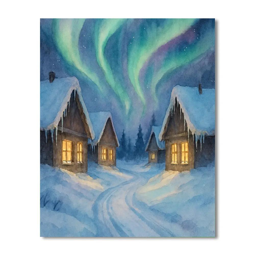 Aurora Over The Frozen Village Lane DIY paint by numbers