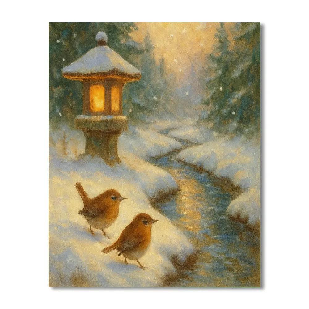 Snowy Wrens By The Lantern Brook Paint by numbers art