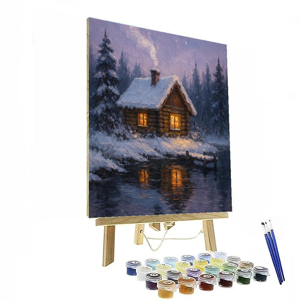 Cabin Lanterns On Frosted Mirror Lake paint by numbers