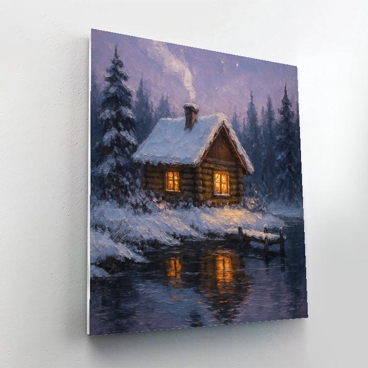 Cabin Lanterns On Frosted Mirror Lake paint by numbers