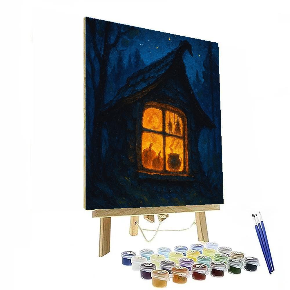 Witch Cottage Window On A Starry October Night Numbered painting kits