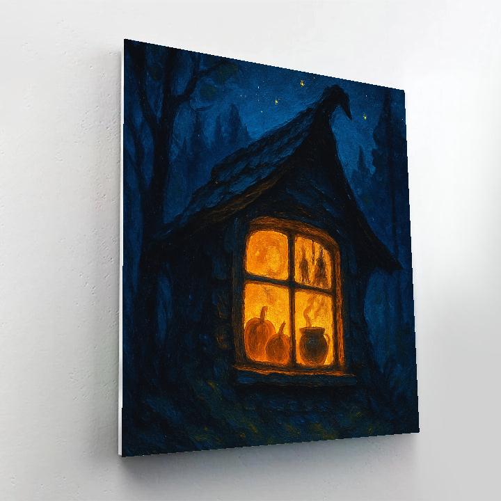 Witch Cottage Window On A Starry October Night Numbered painting kits