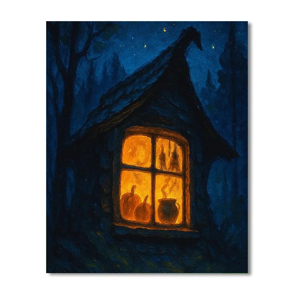 Witch Cottage Window On A Starry October Night Numbered painting kits