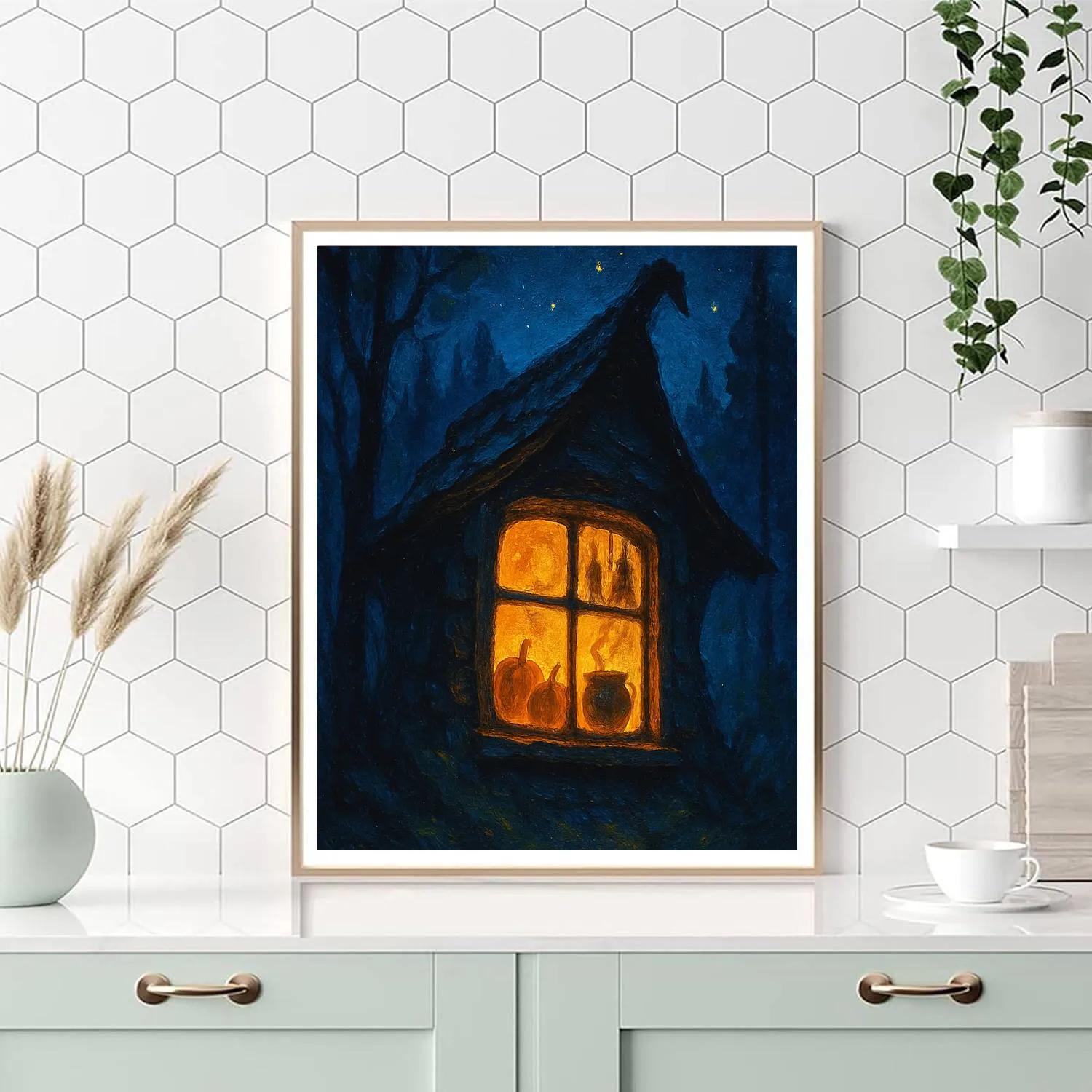Witch Cottage Window On A Starry October Night Numbered painting kits