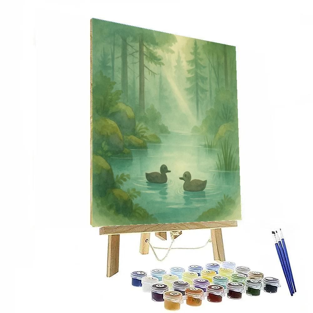 Mist Drift Over Morning Forest Pond painting number kit