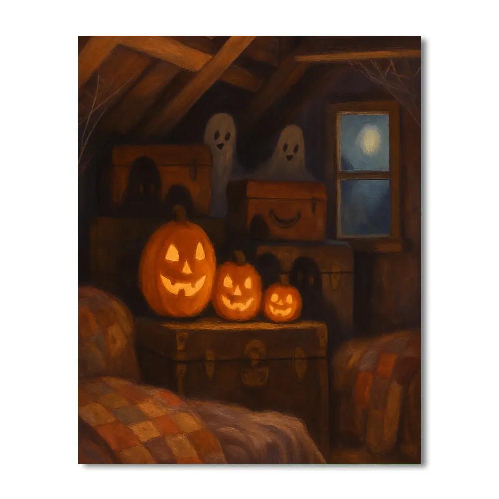 Cozy Haunted Attic With Friendly Shadows Number painting