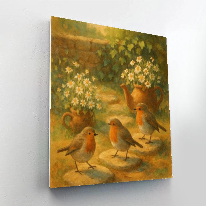 Robins In The Cottage Tea Garden DIY paint by numbers