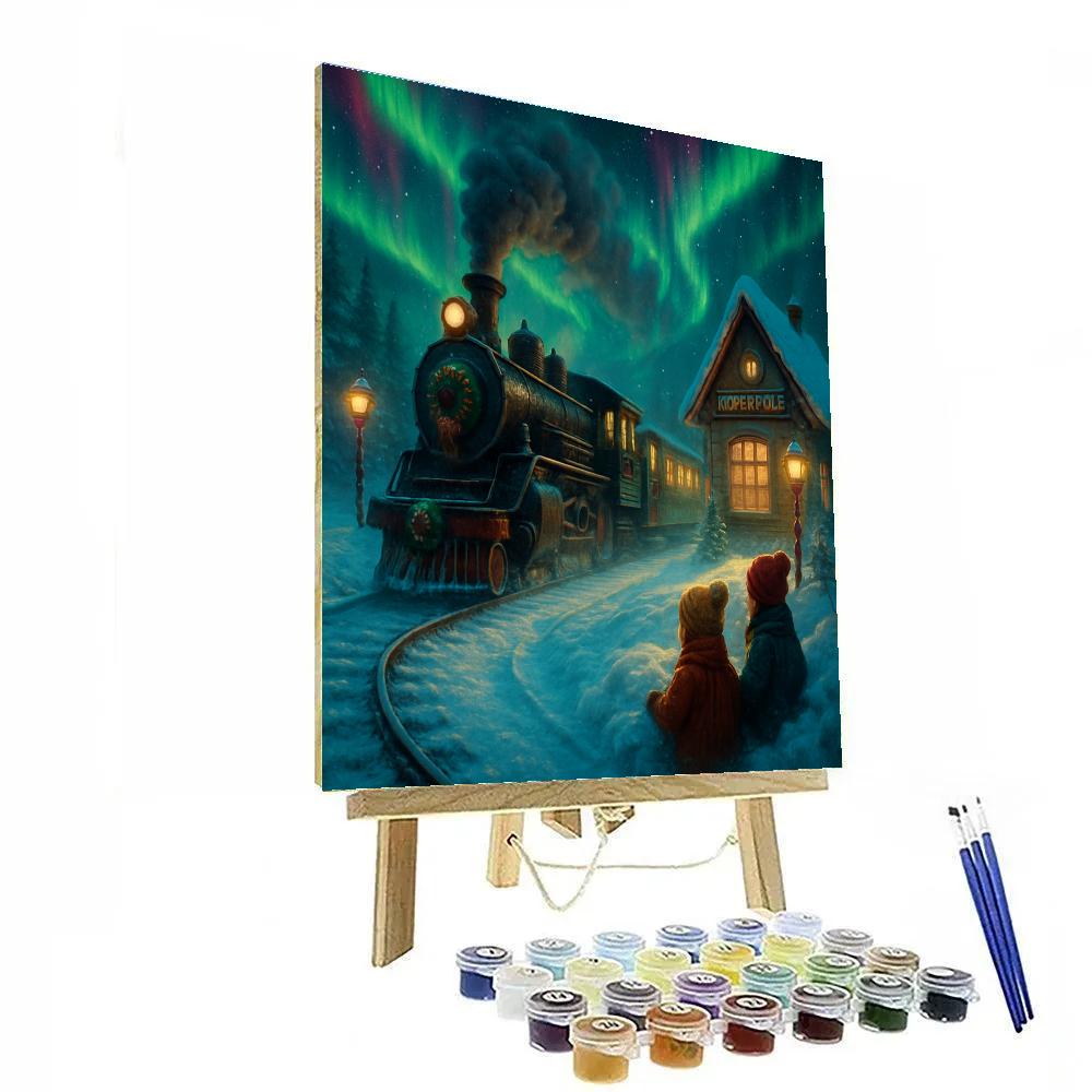 North Pole Aurora Train Arrival paint by color
