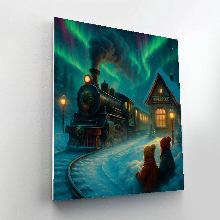 North Pole Aurora Train Arrival paint by color