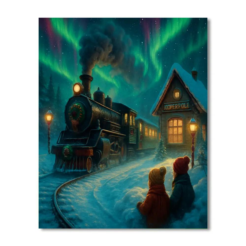 North Pole Aurora Train Arrival paint by color