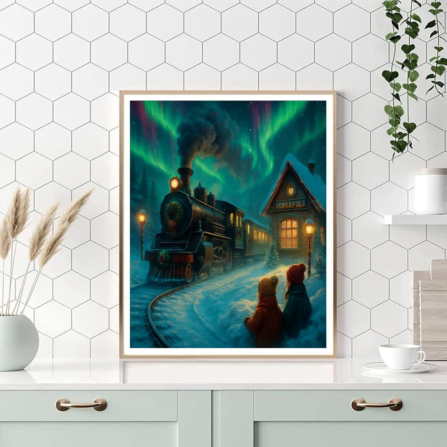 North Pole Aurora Train Arrival paint by color