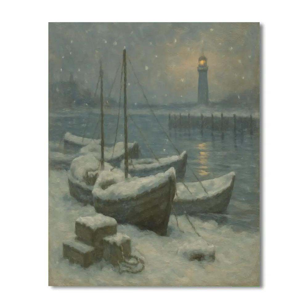 Snowfall Over The Quiet Harbor Painting by numbers kit