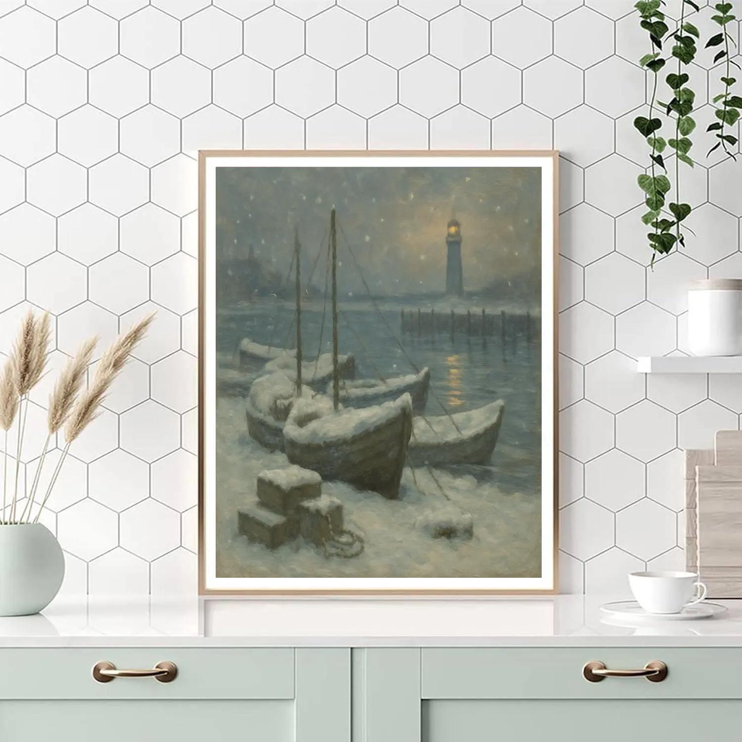 Snowfall Over The Quiet Harbor Painting by numbers kit