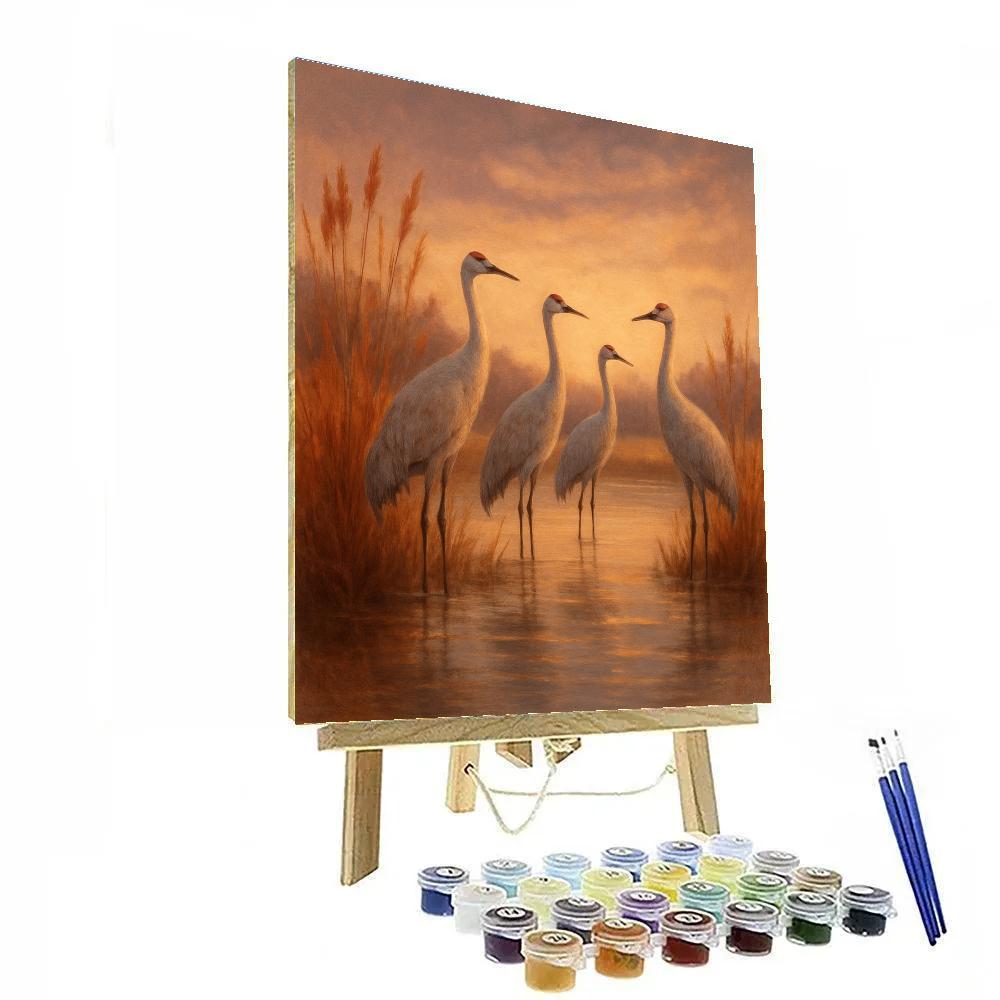 Cranes At The Amber Marsh Dawn Number painting