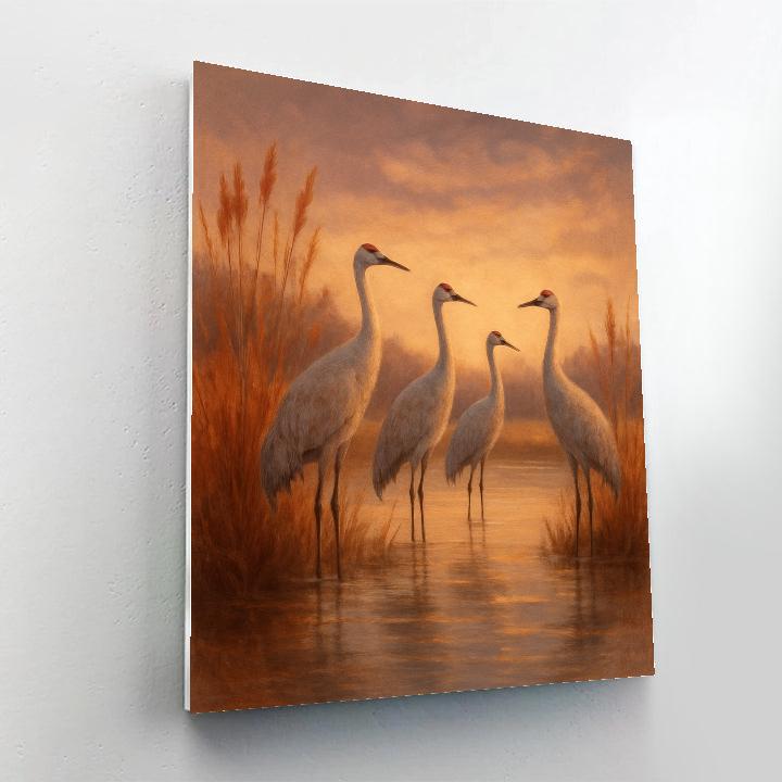 Cranes At The Amber Marsh Dawn Number painting