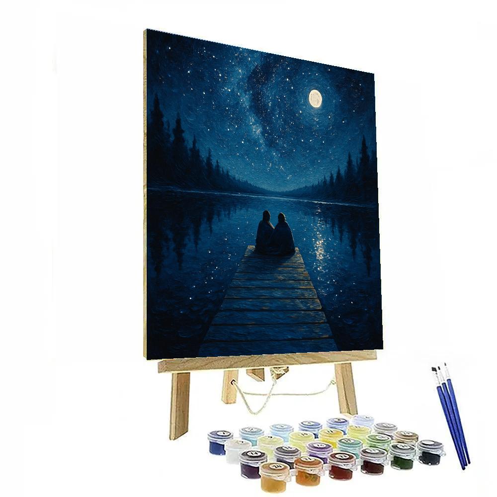 Stargazers Dock On Midnight Lake Paint by numbers art