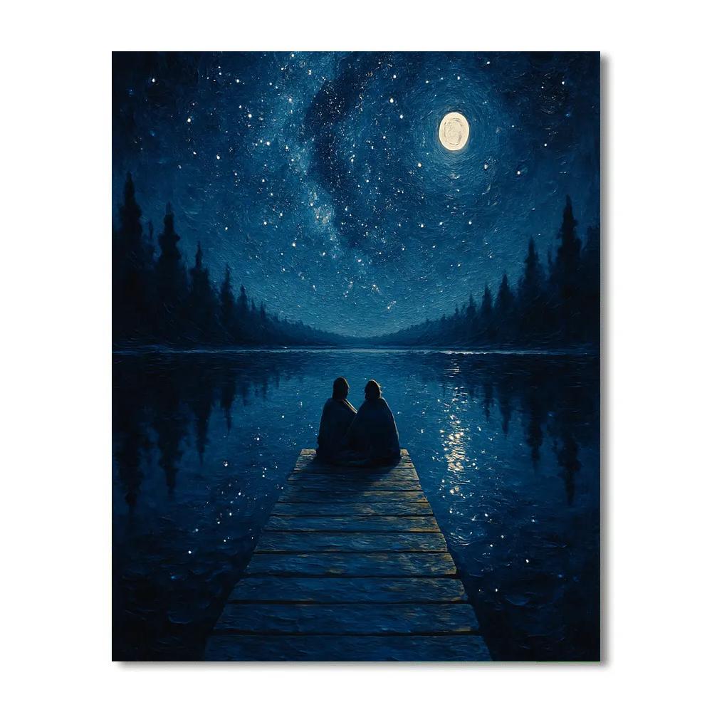 Stargazers Dock On Midnight Lake Paint by numbers art