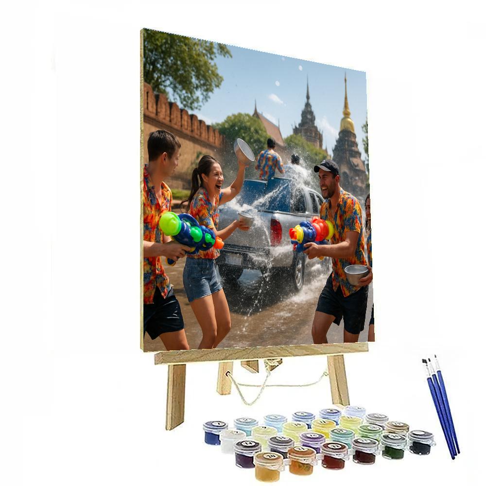Songkran Water Splashing In Chiang Mai Old City paint by number