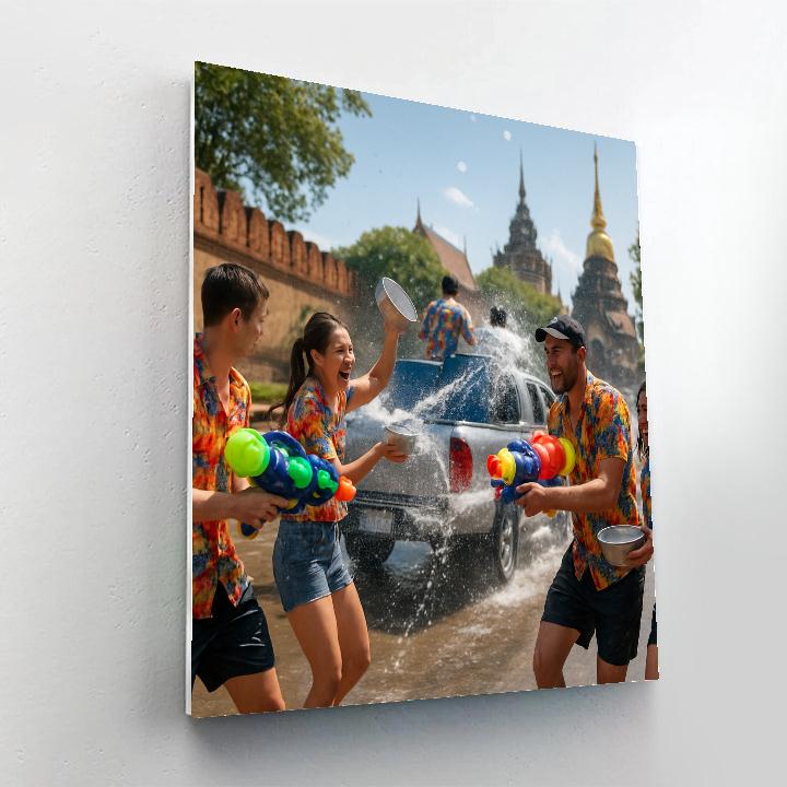 Songkran Water Splashing In Chiang Mai Old City paint by number