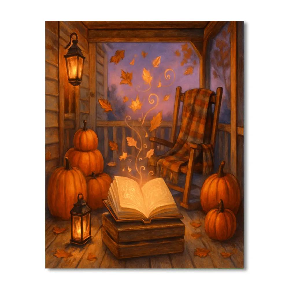 Enchanted Porch With Autumn Spellbook paint by number