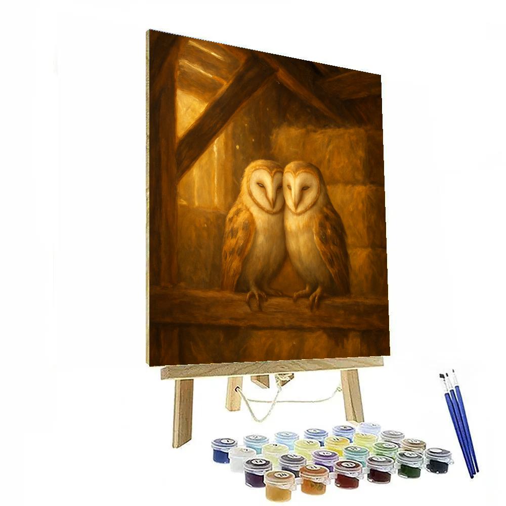 Barn Owls In The Loft Glow DIY paint by numbers