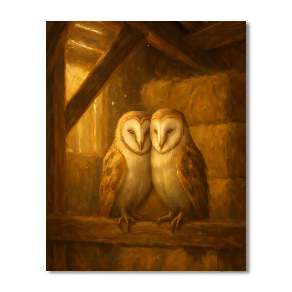 Barn Owls In The Loft Glow DIY paint by numbers