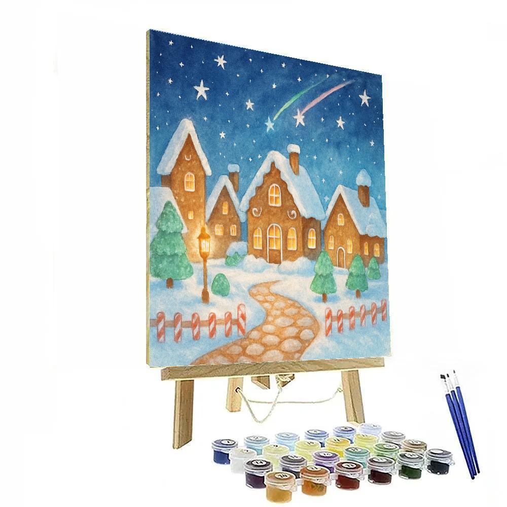 Gingerbread Village Under Falling Stars paint by color