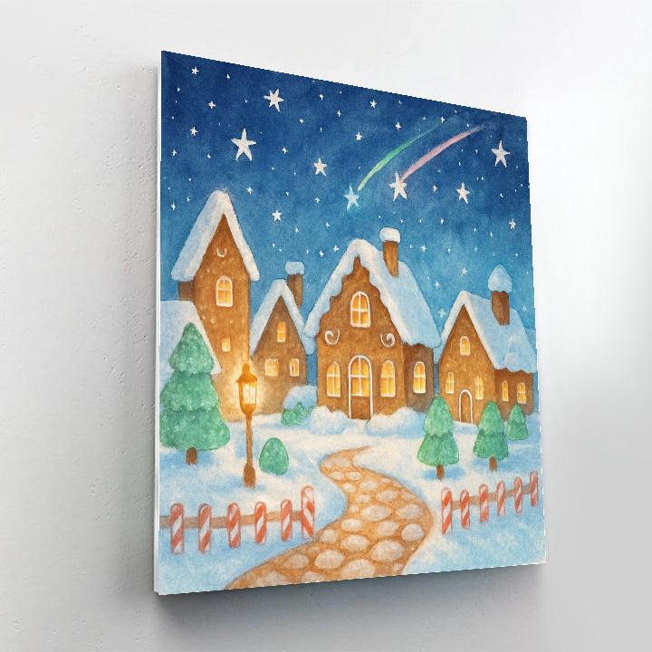 Gingerbread Village Under Falling Stars paint by color