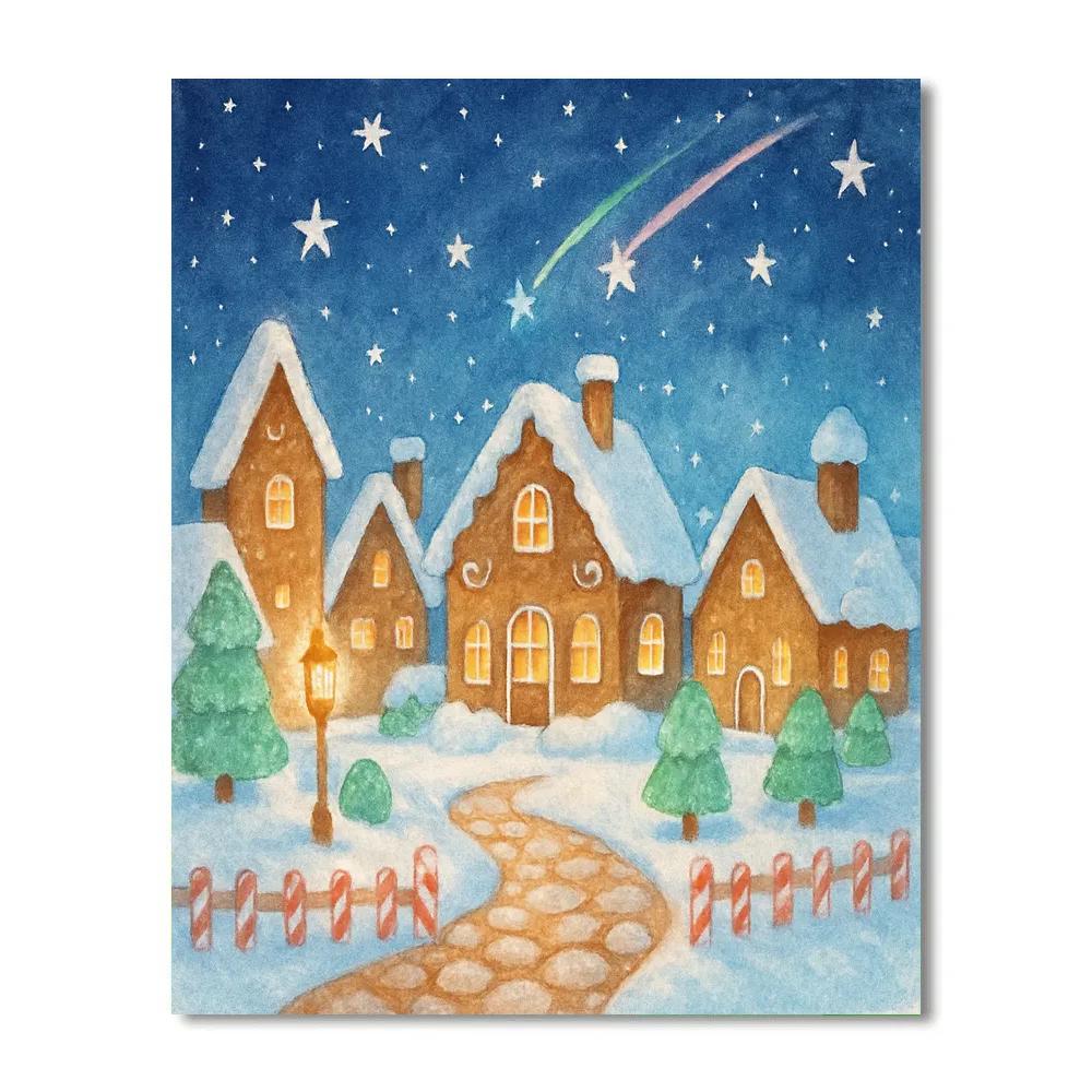 Gingerbread Village Under Falling Stars paint by color