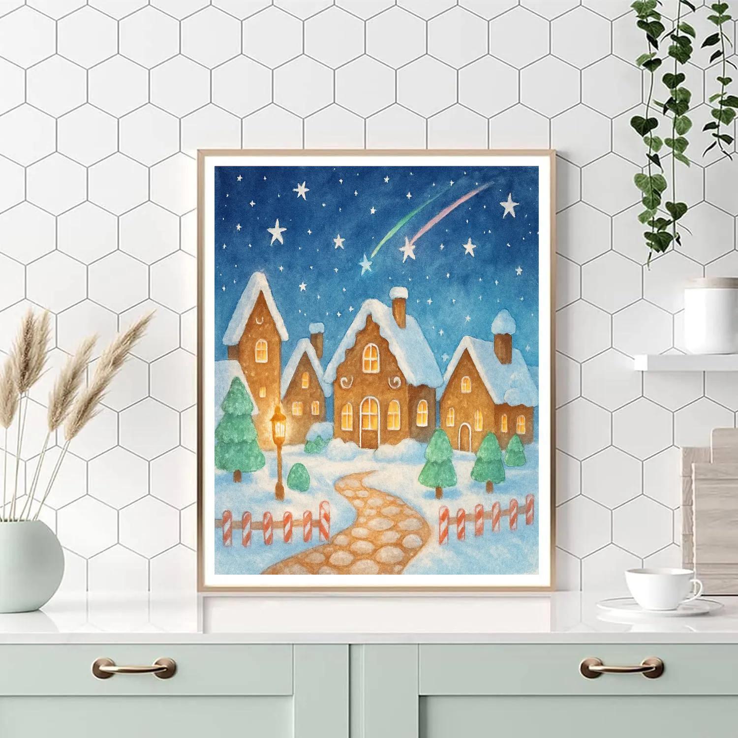 Gingerbread Village Under Falling Stars paint by color