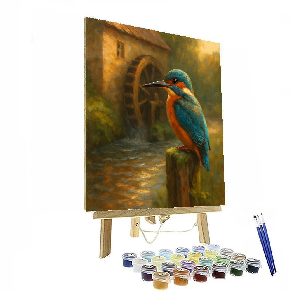 Kingfisher Beside The Amber Mill Stream paint by number