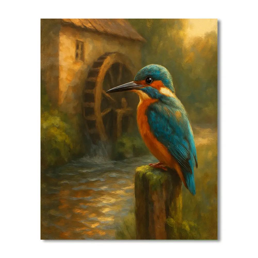 Kingfisher Beside The Amber Mill Stream paint by number