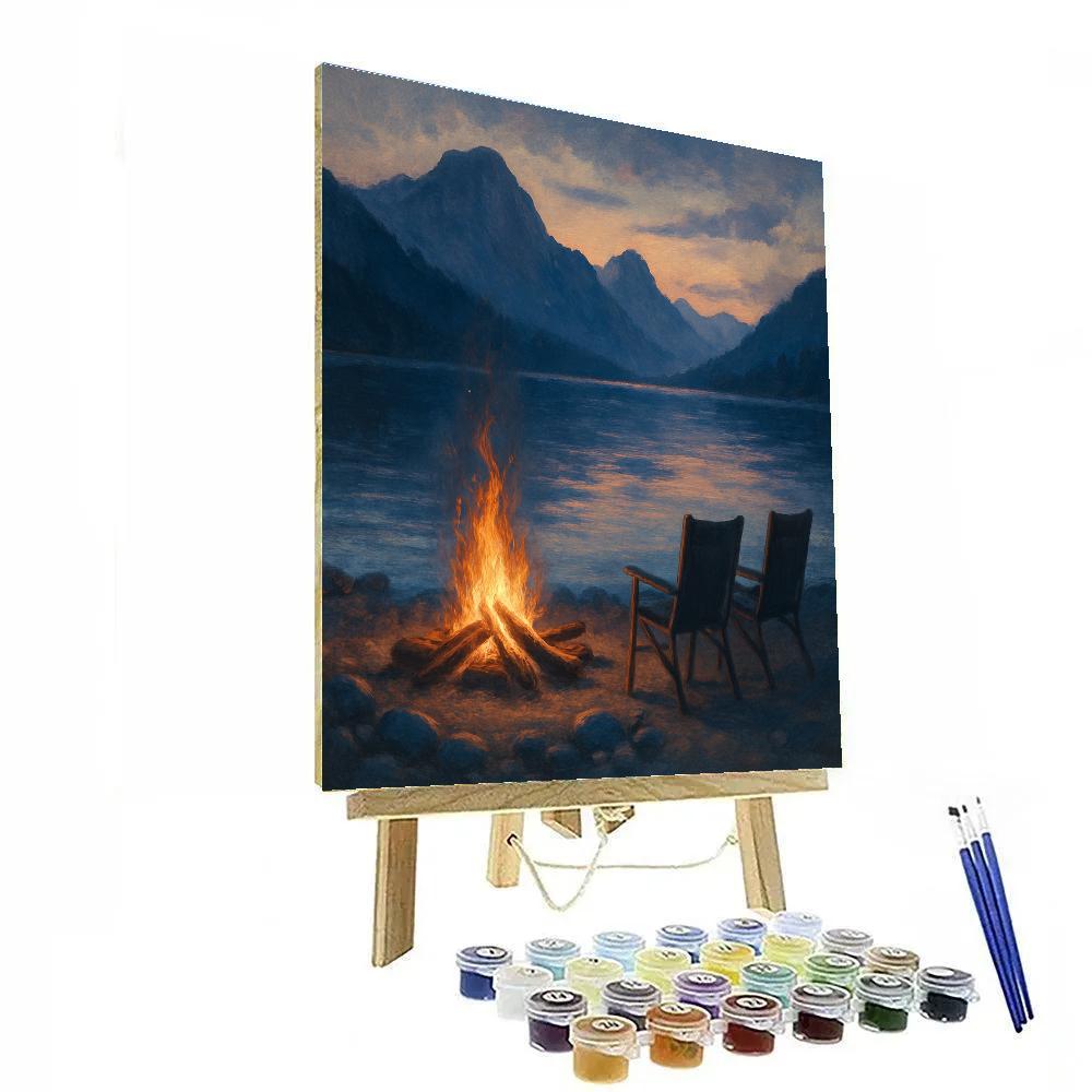 Amber Campfire Glow On Lakeside Shore Numbered painting kits