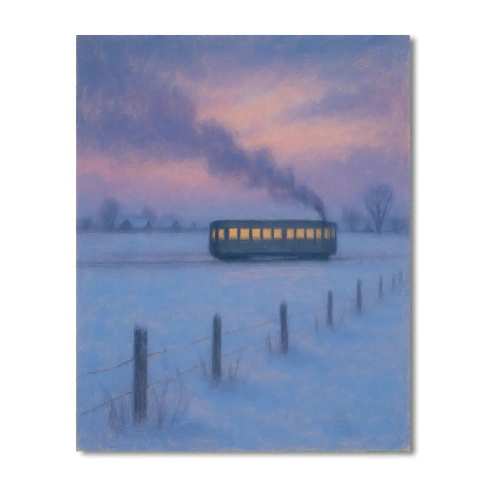 Quiet Train Through Winter Fields paint by numbers
