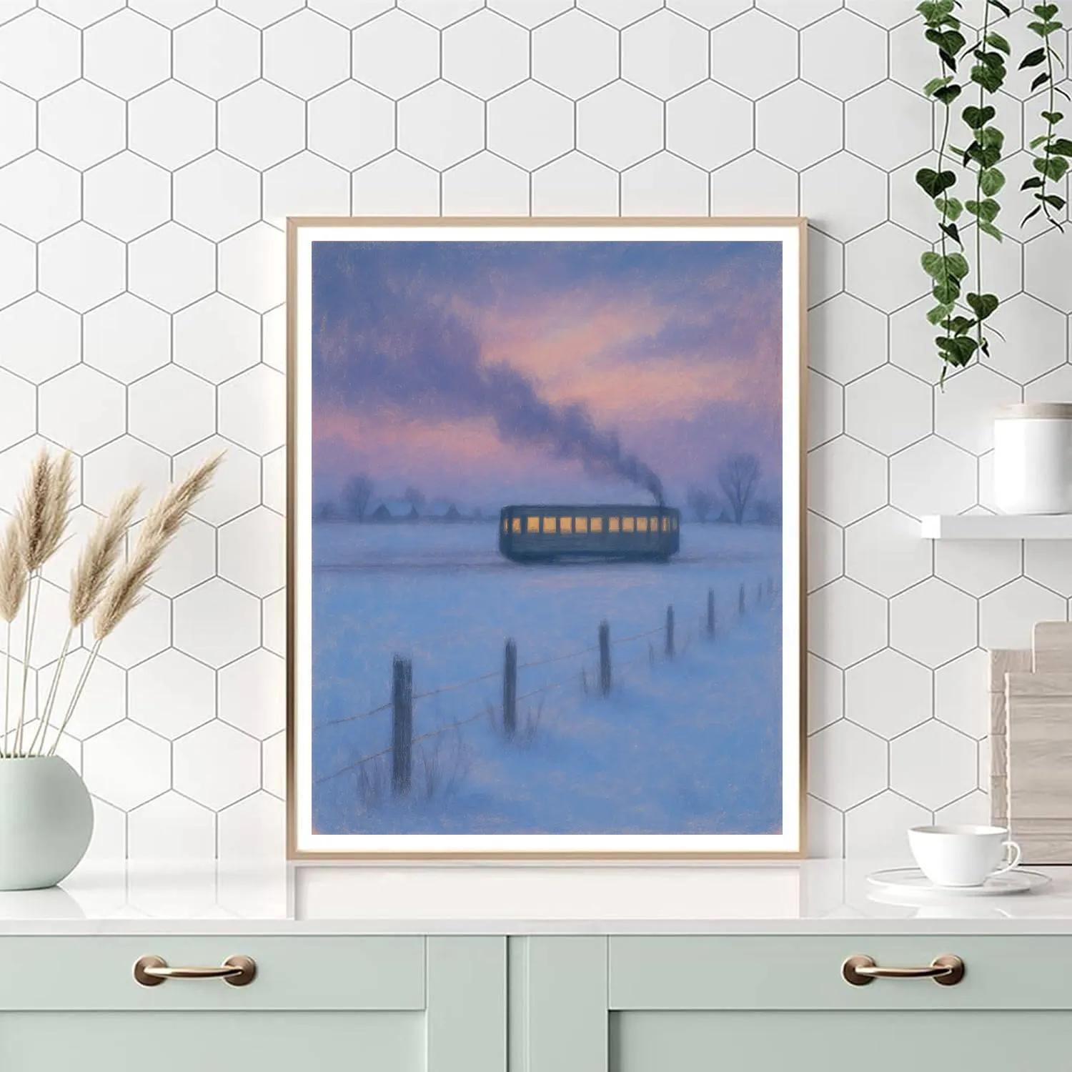 Quiet Train Through Winter Fields paint by numbers