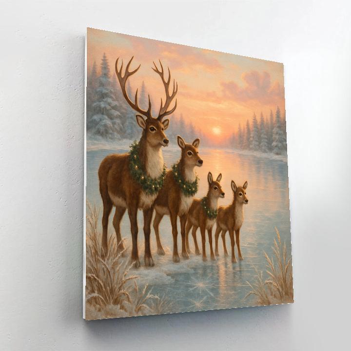Reindeer Guardians Of The Frozen Lake DIY paint by numbers