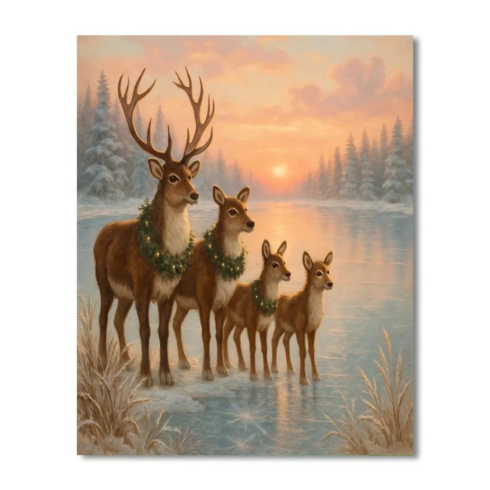 Reindeer Guardians Of The Frozen Lake DIY paint by numbers