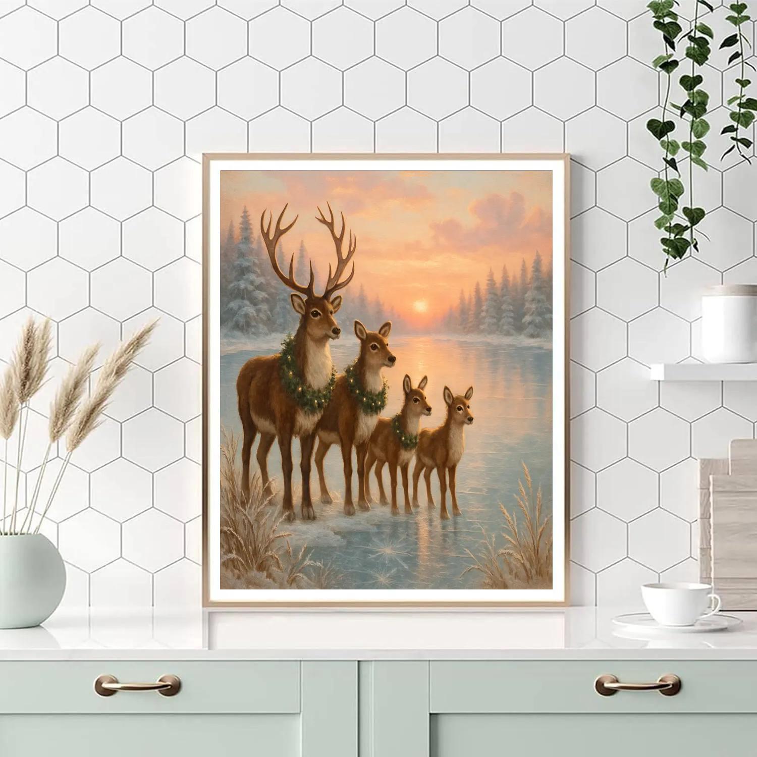 Reindeer Guardians Of The Frozen Lake DIY paint by numbers