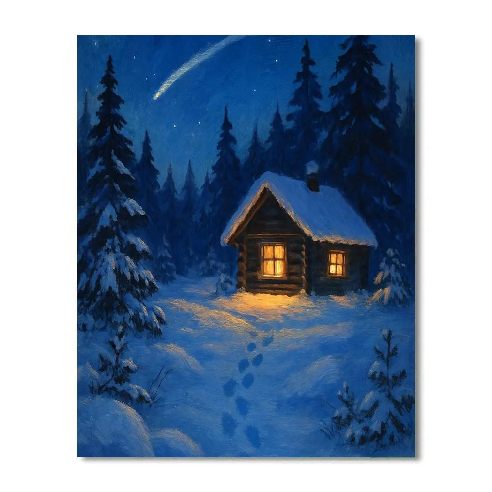 Comet Trail Winter Cabin paint by number