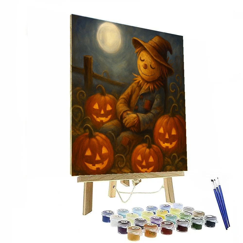 Sleepy Scarecrow In The Pumpkin Patch paint by number