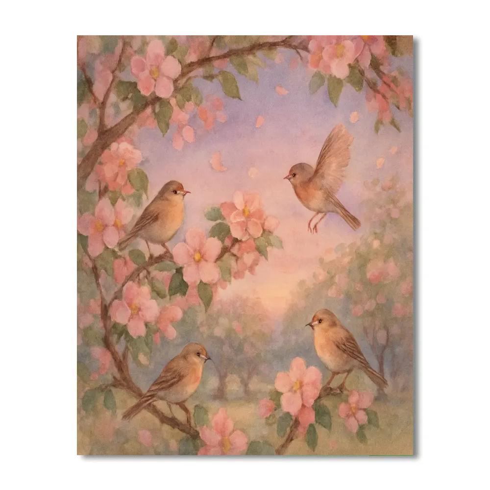 Finches Among The Evening Apple Blossoms Painting by numbers kit