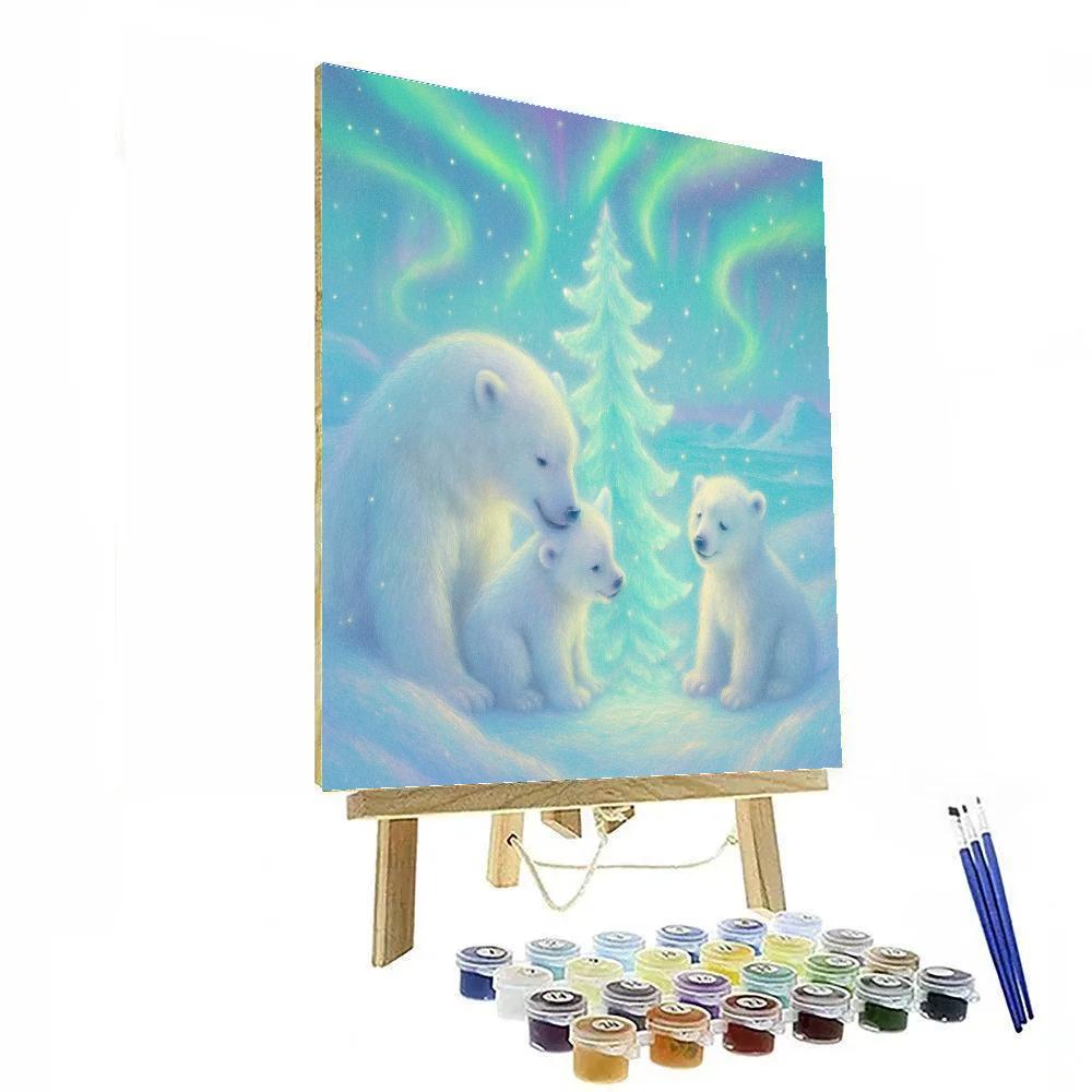 Polar Bear Family By The Northern Lights Tree DIY paint by numbers