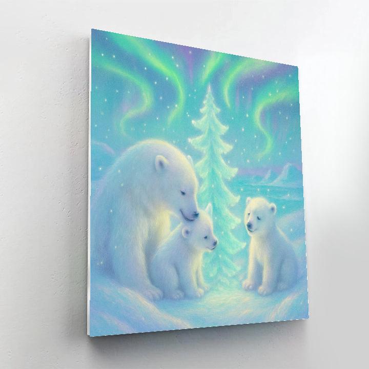 Polar Bear Family By The Northern Lights Tree DIY paint by numbers